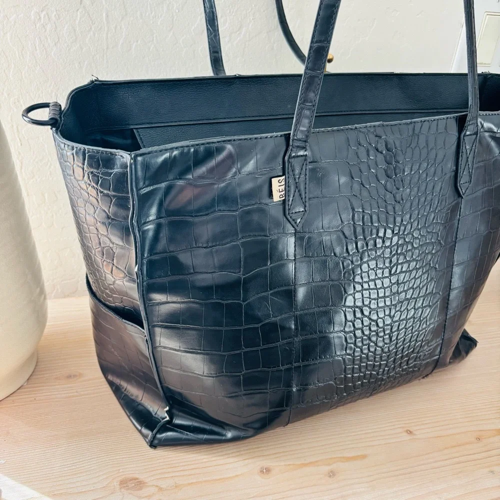 Beis Work Tote‎ Oversized Elegant Black Crocodile-Embossed Tote Bag Women’s